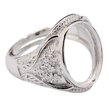 S925 sterling silver ring ສະຫນັບສະຫນູນເປົ່າສໍາລັບຜູ້ຊາຍແລະແມ່ຍິງ, glossy DIY beeswax turquoise amber jade inlaid live mouth support 12*16