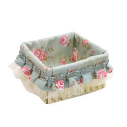 Free shipping fabric lace storage basket mobile phone storage basket desktop storage basket sundry basket rattan storage box