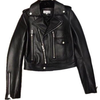 ຕົ້ນດູໃບໄມ້ລົ່ນ 19 ຮູບແບບໃຫມ່ sheepskin lapel custom molded ຮາດແວ zipper ແອວລົດຈັກ jacket ຫນັງ jacket ສໍາລັບແມ່ຍິງ