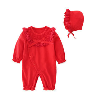 Newborn red New Year winter 100-day jumpsuit