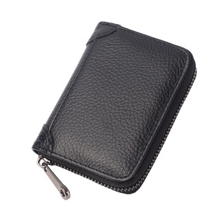 Men's leather card holder simple large-capacity multi-card anti-degaussing document bag female zipper card storage bag card holder