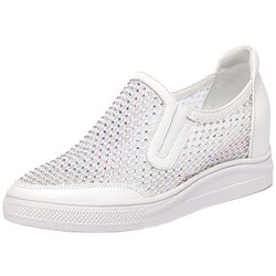 2024 ພາກຮຽນ spring ໃຫມ່ rhinestone ຕາຫນ່າງ hollow breathable slip-on ຄວາມສູງພາຍໃນເພີ່ມຂຶ້ນເກີບຂອງແມ່ຍິງ slimming ເກີບເດີນທາງທີ່ມີນ້ໍາຫນັກເບົາ