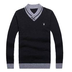 ເສື້ອກັນໜາວ Playboy cashmere sweater ຜູ້ຊາຍຄໍ V-neck pullover sweater ດູໃບໄມ້ລົ່ນແລະລະດູຫນາວ base cardigan ໄວຫນຸ່ມກະທັດຮັດບວກກັບ velvet ຫນາ