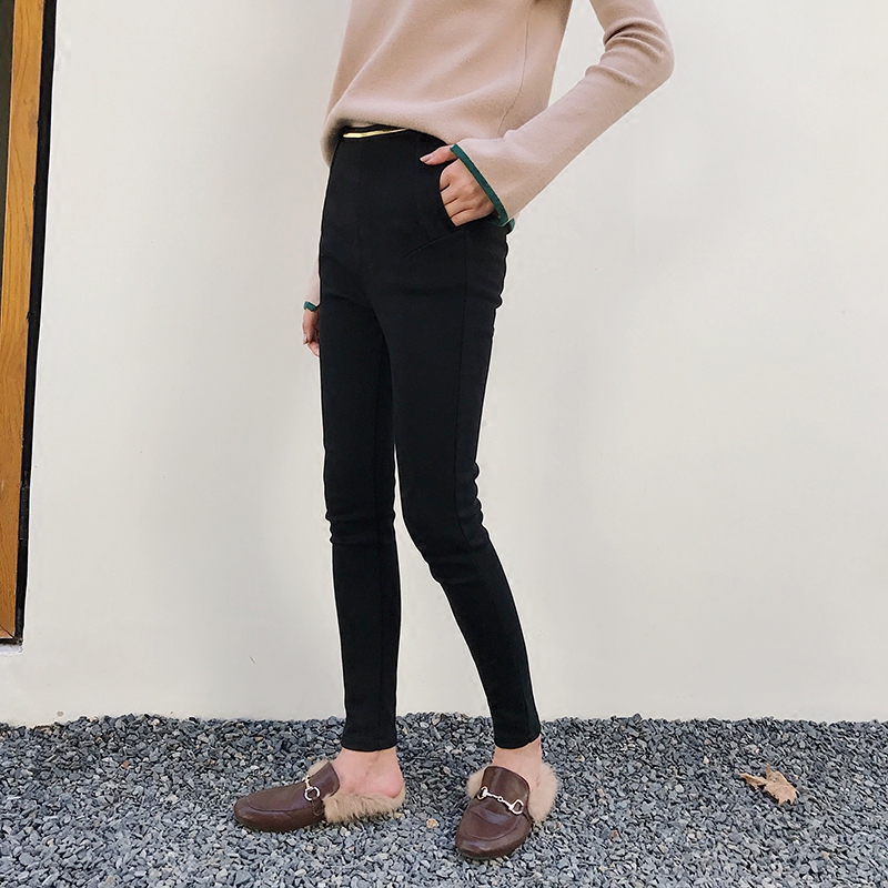 EKOOL加绒加厚打底裤女外穿秋冬新款高腰裤黑色小脚铅笔裤子女裤