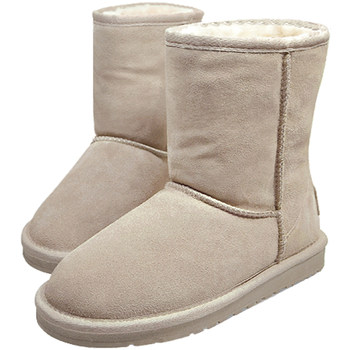 CE ເກີບໜັງງົວແທ້ ກາງ-calf sand-colored snow boots cotton warms 2 wearable cuffable women boots, steel standard tendon bottom 5825