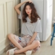 Bộ đồ ngủ nữ mùa hè ngắn tay phù hợp với phiên bản Hàn Quốc có thể mặc bên ngoài dịch vụ mặc nhà cotton mùa hè cho bé sinh viên hai mảnh - Bộ Pajama
