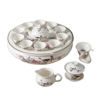 Complete Set of Kung Fu Tea Set for Home and Office, Large Tea Set with Teapot, Teacups, Tea Brewing Set, Simple Ceramic with Tea Tray