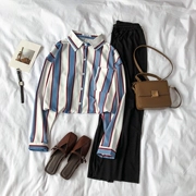 Mùa thu 2018 mới của phụ nữ phiên bản Hàn Quốc của áo sơ mi sọc retro hương vị Hồng Kông nữ sinh viên thời trang áo sơ mi thủy triều