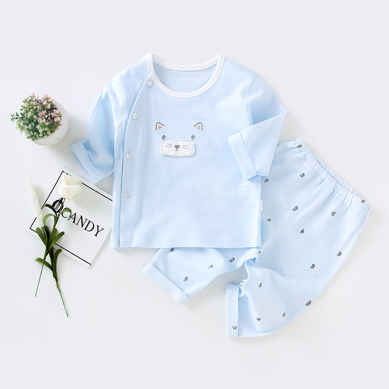 Zinbei childrens điều hòa không khí quần áo cotton để mở pajamababy mùa hè dài tay cô gái mỏng childrens quần áo quần áo chàng trai về nhà.