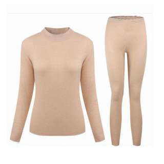 Duocai cotton thermal underwear, thin colorful cotton men's half-high collar, middle-aged and elderly bottoming flesh-colored autumn clothes and long trousers women's suit