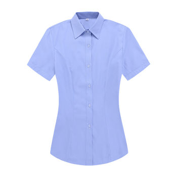 Post new work clothes bank shirt women's short-sleeved shirts ສີຟ້າອ່ອນ ເຄື່ອງນຸ່ງເຮັດວຽກເຄື່ອງແບບເສື້ອຍາວ ເສື້ອແຂນຍາວ ດູໃບໄມ້ລົ່ນແບບມືອາຊີບ