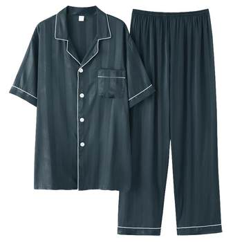 ຊຸດນອນຂອງຜູ້ຊາຍ summer ບາງ ice silk home clothes men's short-sleeved trousers summer simulated silk plus size suit