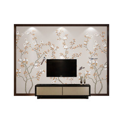 中式花鸟喜鹊树枝迎春怀旧美式背景墙客厅卧室沙发影视墙壁画墙纸