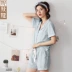 Nedia phiên bản Hàn Quốc của bộ đồ ngủ mới dành cho nữ mùa hè cotton ngắn tay ngắn cardigan thời trang thêu chữ dịch vụ nhà phù hợp - Bộ Pajama Bộ Pajama