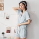 Nedia phiên bản Hàn Quốc của bộ đồ ngủ mới dành cho nữ mùa hè cotton ngắn tay ngắn cardigan thời trang thêu chữ dịch vụ nhà phù hợp - Bộ Pajama