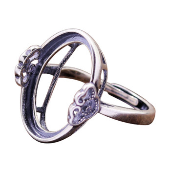 S925 sterling silver ring ເປົ່າສະຫນັບສະຫນູນ retro ເງິນໄທຜູ້ຊາຍແລະແມ່ຍິງແບບ Ruyi-shaped DIY beeswax amber turquoise inlaid 15 * 20