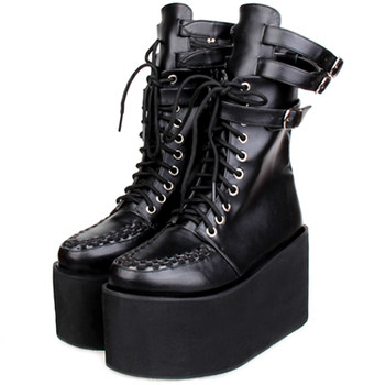 New Harajuku thick-soled punk PUNK boots pointed toe super high-heeled lace-up zipper mid-calf boots 8373