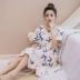 Yun charm lụa ngôn ngữ váy ngủ nữ mùa hè đồ ngủ cotton phụ nữ mang thai ngắn tay nữ mùa hè lỏng lẻo kích thước lớn phục vụ nhà dài sinh viên - Đêm đầm đầm trắng dự tiệc Đêm đầm