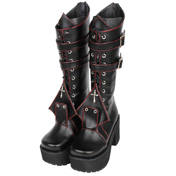 2019 dark anime super cool cross PUNK punk boots rear zipper gear lace high boots 8533