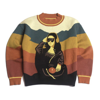 ຊຸດ DJ ສາມບັນທຶກ DJ Mona Lisa ຝ້າຍຄໍຮອບ pullover jacquard sweater ກິ່ນແປກໃຫມ່ retro ວ່າງ