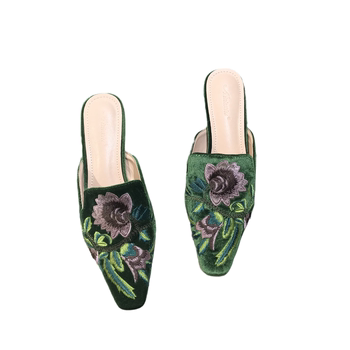 ເກີບສົ້ນສູງ stiletto, mules, sandals embroidered and slippers, women's fashion fashion outerwear 2020 spring new style embroidered toe-cap half slippers