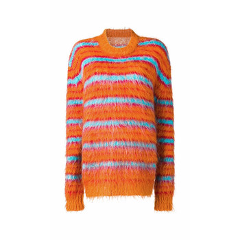 ins striped orange mohair sweater for women 2024 new pullover loose outer wear Korean style lazy style top trend