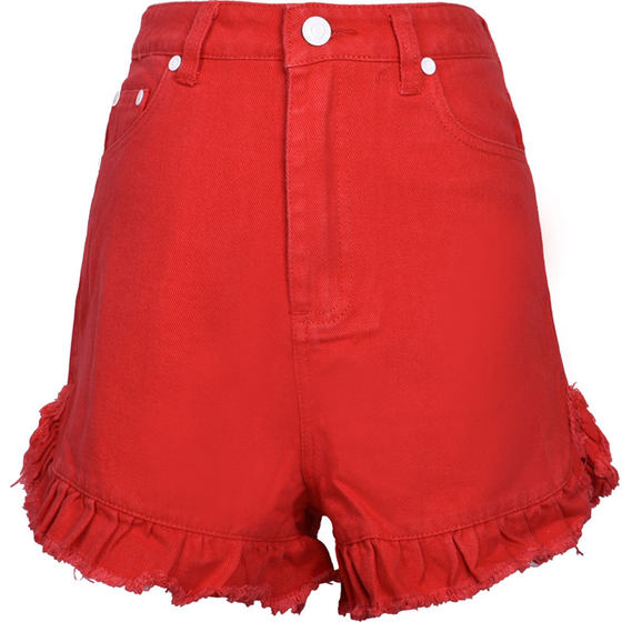 Bear Bear House Red Fleece High Waist Denim Shorts Women's Summer Korean Edition New Slimming Hot Pants for Outwear