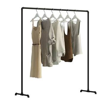 Thickened water pipe hanger clothes display rack double-layer iron floor rack retro gantry rack ຮ້ານຂາຍເສື້ອຜ້າສະແດງ rack