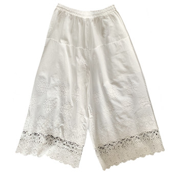 CHANGSHENG Fairy Aesthetic Style Heavy Embroidered Cotton three-quarter wide leg pants