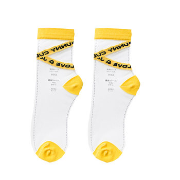 Lace socks women's mid-calf letter socks Korean style spring and summer Japanese socks thin socks cotton bottom hollow stockings