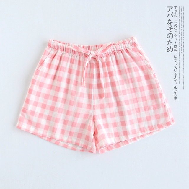 Quần pyjama nữ quần short mùa hè sợi cotton mùa hè Quần nhà Nhật Bản những người yêu thích năm điểm cotton kẻ sọc nam quần short nhà