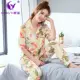 Hồng Kông Kangyi Bộ đồ ngủ cotton mới của phụ nữ Mùa hè Phong cách Hàn Quốc tươi Nút hoa tươi Quần ống ngắn tay ngắn Đồ mặc nhà ngọt ngào - Bên ngoài ăn mặc