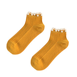 Socks ເຮືອຂອງແມ່ຍິງ socks Korean style Japanese lace lace pearl socks mid-calf pure cotton double-needle spring, summer and autumn short women's socks
