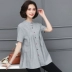 Mùa hè 2019 mới của phụ nữ Han Fan áo rộng cổ áo sơ mi văn học retro áo cotton và áo sơ mi ngắn tay bằng vải lanh - Áo sơ mi áo sơ mi đen nữ Áo sơ mi