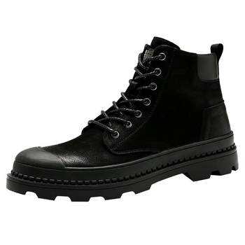 Martin boots men's British style ຫນັງແທ້ mid-top men's boots men's desert workwear men's shoes trendy plus velvet leather boots high-top winter