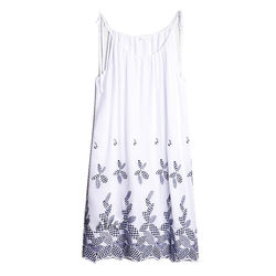 Summer Thin Dress Blue Lotus Embroidered Cotton Nightgown Women's Pajamas Home Clothes Sexy Women's Suspender Skirt