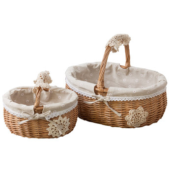 Picking Storage Basket Willow Rattan Weaving Portable Picnic Basket Fruit Basket Storage Basket Gift Basket ກະຕ່າໄມ້ໄຜ່