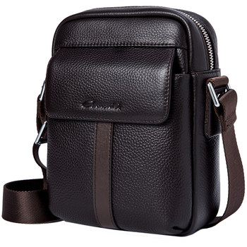 Men's mini cowhide anti-theft shoulder bag