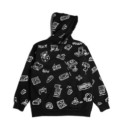 NFG high street hip-hop street black and white game console retro print gamelife couple hooded pullover sweatshirt INS