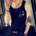 Sweat vest nam thương hiệu thủy triều Hàn Quốc Kiểu dáng mỏng thêu văn bản nam tay áo thun xu hướng tập thể dục vượt rào tay áo áo thể dục chấm com Lót