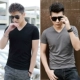 Modal áo thun ngắn tay nam cổ chữ V cộng với nhung dày ấm áp áo sơ mi màu rắn Slim mùa đông nửa tay áo từ bi áo thun trơn