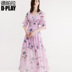 DPLAY2018 Mùa Hè Mới Châu Âu và Mỹ Nền Tảng In V-Cổ Đèn Lồng Tay Áo Eo Xếp Li Bãi Biển Dress Sleeve Dress Sản phẩm HOT