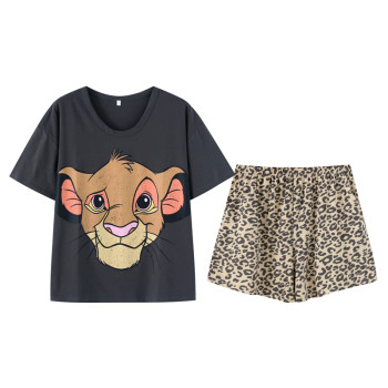 Simba Lion King ກາຕູນ pajamas ສໍາລັບແມ່ຍິງ summer ຜ້າຝ້າຍບໍລິສຸດງາມ trousers ສັ້ນ sexy leopard ພິມເຮືອນເຄື່ອງນຸ່ງຫົ່ມພາກຮຽນ spring ແລະດູໃບໄມ້ລົ່ນຊຸດ