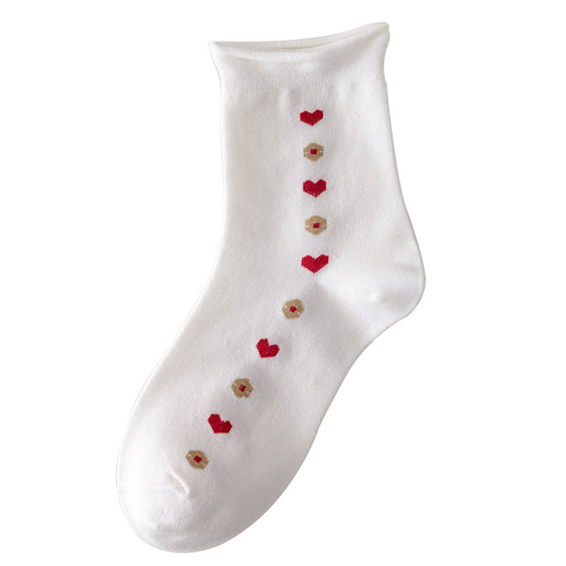 White ins rolled edge versatile spring and autumn breathable socks