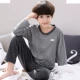 Bộ đồ ngủ tuổi teen nam xuân hè mùa hè tay dài cotton mỏng phần bé trai lớn học sinh trung học cơ sở 12-15-18 tuổi