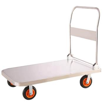 Handun stainless steel flatbed trolley folding transport truck silent push truck trolley cargo trailer ລົດດຶງຂະຫນາດນ້ອຍ