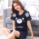 Bộ đồ ngủ cộng với kích thước phụ nữ mùa hè cotton tinh khiết ngắn tay hoạt hình dễ thương Hàn Quốc béo phì MM200 catties lỏng lẻo bộ đồ phục vụ tại nhà - Nam giới