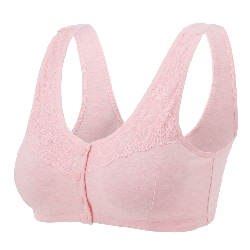 Middle-aged and elderly mother's bra women's pure cotton no rims large size  vest style push-up bra front button elderly bra pure cotton