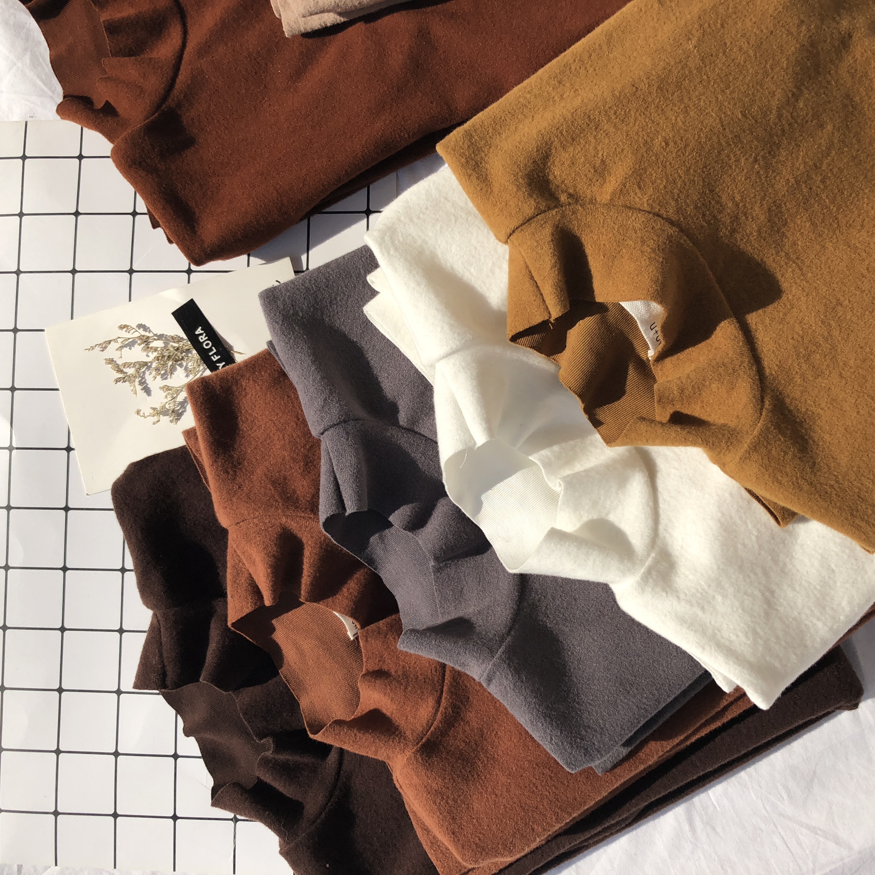 EKOOL纯色小半高领打底衫宽松学生长袖磨毛棉T恤女秋冬季百搭上衣