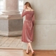 M Nữ Hoàng quần áo độc lập thanh Lịch từ cổ áo nhung retro eo cao Một từ dài ăn mặc 8235 váy chữ a dáng dài A-Line Váy